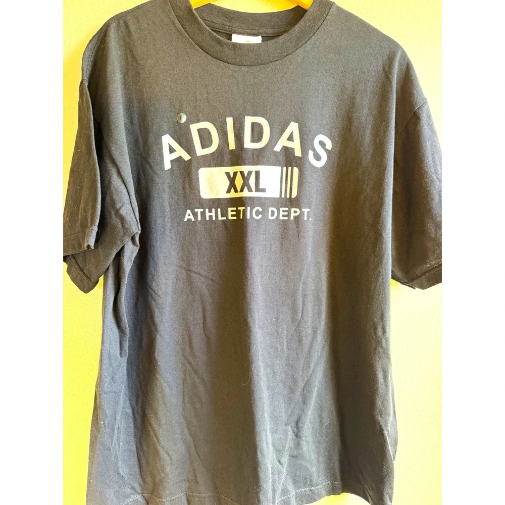 adidas Mens Large Black Athletic Dept Logo Graphic Tee Crew Neck Short Sleeve